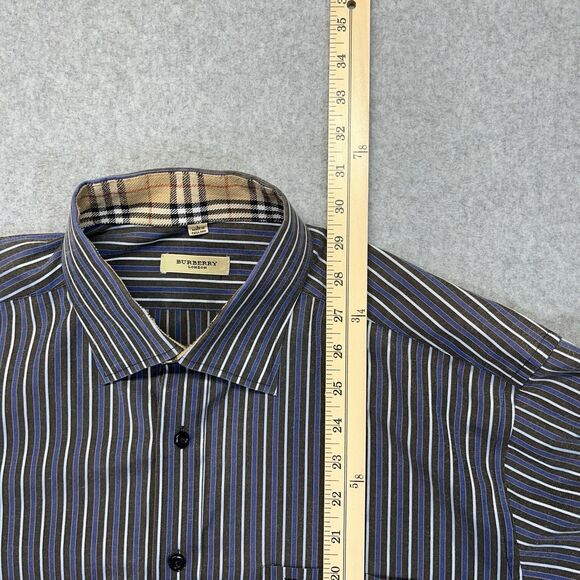 Burberry London Shirt Men’s Large Brown Blue Striped Button Up Made in England - Picture 12 of 14